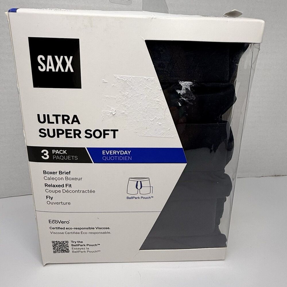 SAXX Everyday Ultra Super Soft Ballpark Pouch Boxer Brief 3 Pack Black Sz Sm New